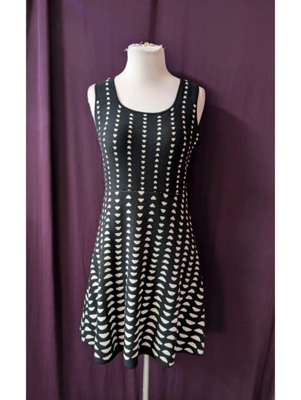 Ann Taylor Black White Knit Skater Dress S